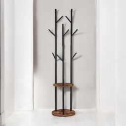 Rafaelo Mobilia Industrial Rustic Coat Stand With 2 Shelves in Dark Brown - thumbnail 5
