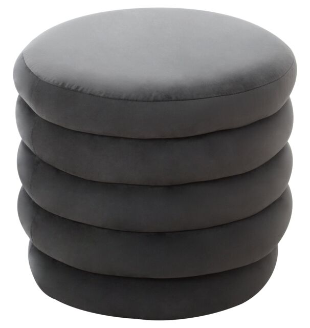 Orsina Mink Velvet Round Footstool, Velvet Round Stool with Tufted Details, Pouffee with Decorative Round Design in Grey - image 1