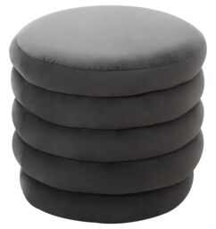 Orsina Mink Velvet Round Footstool, Velvet Round Stool with Tufted Details, Pouffee with Decorative Round Design in Grey
