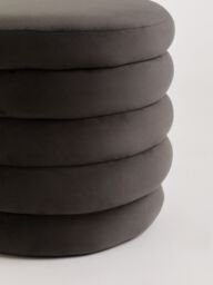 Orsina Mink Velvet Round Footstool, Velvet Round Stool with Tufted Details, Pouffee with Decorative Round Design in Grey - thumbnail 5