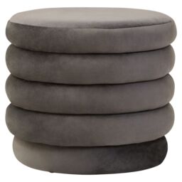 Orsina Mink Velvet Round Footstool, Velvet Round Stool with Tufted Details, Pouffee with Decorative Round Design in Grey - thumbnail 6