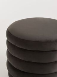 Orsina Mink Velvet Round Footstool, Velvet Round Stool with Tufted Details, Pouffee with Decorative Round Design in Grey - thumbnail 4