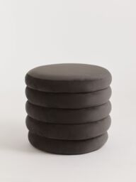 Orsina Mink Velvet Round Footstool, Velvet Round Stool with Tufted Details, Pouffee with Decorative Round Design in Grey - thumbnail 3