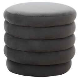 Orsina Mink Velvet Round Footstool, Velvet Round Stool with Tufted Details, Pouffee with Decorative Round Design in Grey - thumbnail 2