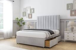 "Sloomy Kansas Naples Divan Bed Base No Drawers With 26"" Strutted Headboard in Silver - Size: Small Double" - thumbnail 4