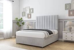 "Sloomy Kansas Naples Divan Bed Base No Drawers With 26"" Strutted Headboard in Silver - Size: Small Double" - thumbnail 3