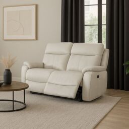 Aspire Kingsmere 2 Seater Power Recliner Sofa in Real Leather in Light Grey - thumbnail 1