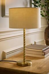 ValueLights Maura Natural Lamp Shade Brushed Gold Twist Table Lamp & Bulb - thumbnail 2