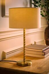 ValueLights Maura Natural Lamp Shade Brushed Gold Twist Table Lamp & Bulb - thumbnail 1