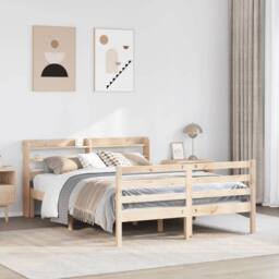 Berkfield Home Beautiful Bed Frame with Headboard without Mattress 135x190 cm Double in Natural - thumbnail 2