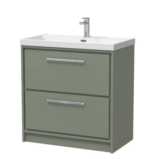 Balterley Bathroom 2 Soft Close Drawer Floor Vanity Unit Basin, Green, 800mm in Green
