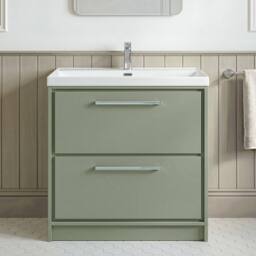 Balterley Bathroom 2 Soft Close Drawer Floor Vanity Unit Basin, Green, 800mm in Green - thumbnail 3