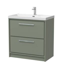 Balterley Bathroom 2 Soft Close Drawer Floor Vanity Unit Basin, Green, 800mm in Green - thumbnail 1