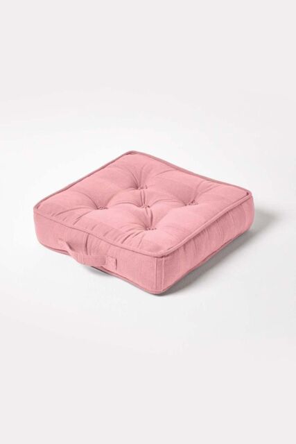 Homescapes Rajput Ribbed Cotton Floor Cushion in Pink - Size: 40 cm x 40 cm - image 1