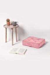 Homescapes Rajput Ribbed Cotton Floor Cushion in Pink - Size: 40 cm x 40 cm - thumbnail 2