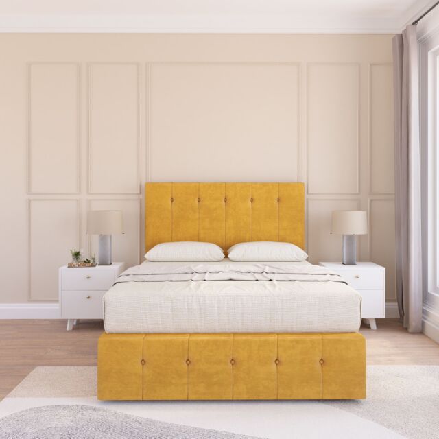 Sloomy Cambridge Divan Bed Set With No drawers & Matching Footboard - Plush Velvet in Gold - Size: Single - image 1
