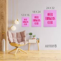 "Artery8 Overthinkers Club Simple Modern Pink Canvas Wall Art Print - Size: W12"" x H16""" - thumbnail 4