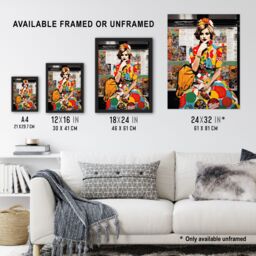 Artery8 Wall Art Print Vintage Meets Pop Art Fashion Advert Collage Artwork Woman In Retro Pattern Dress Bus Stop Train Vibrant Colourful Bold Pop - thumbnail 3