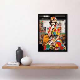 Artery8 Wall Art Print Vintage Meets Pop Art Fashion Advert Collage Artwork Woman In Retro Pattern Dress Bus Stop Train Vibrant Colourful Bold Pop - thumbnail 4