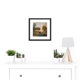 Artery8 Paul Gabriel Cows In A Meadow Near A Farm Painting 8X8 Inch Square Wooden Framed Wall Art Print Picture with Mount in Black - thumbnail 2