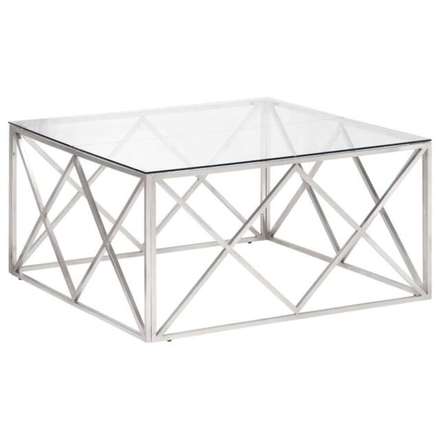 Berkfield Home Coffee Table Silver Stainless Steel & Tempered Glass - image 1