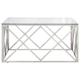 Berkfield Home Coffee Table Silver Stainless Steel & Tempered Glass - thumbnail 3