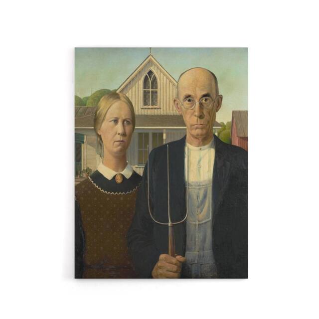 "Artery8 American Gothic Farmers Portrait Grant Wood Canvas Wall Art Print - Size: W18"" x H24""" - image 1