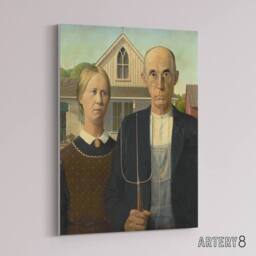 "Artery8 American Gothic Farmers Portrait Grant Wood Canvas Wall Art Print - Size: W18"" x H24""" - thumbnail 2