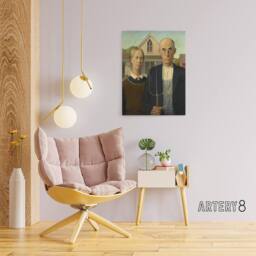 "Artery8 American Gothic Farmers Portrait Grant Wood Canvas Wall Art Print - Size: W18"" x H24""" - thumbnail 3