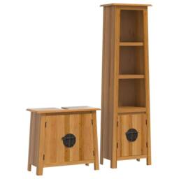 Berkfield Home 2 Piece Bathroom Furniture Set Solid Wood Pine in Brown - thumbnail 1