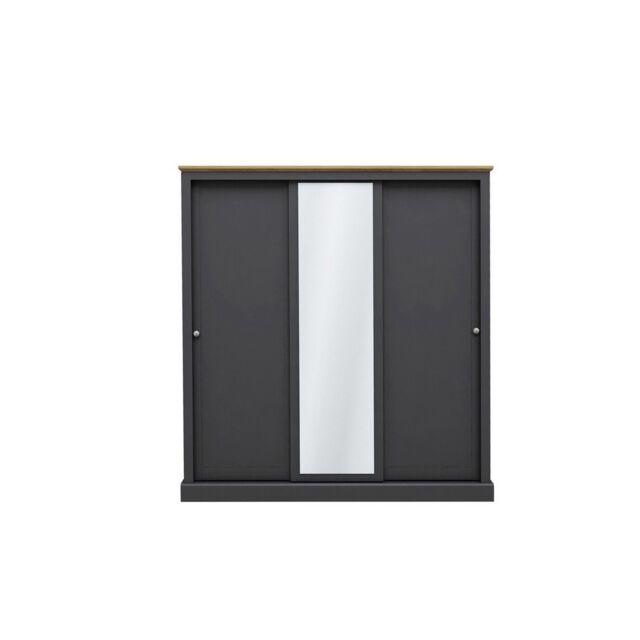 Lemon Pavilion Furniture Devon 3 Door Sliding Wardrobe - L59 x W176 x H182 cm - Charcoal in Black - Size: 1 Pack - image 1