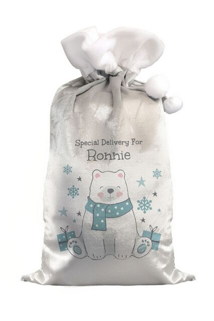 Personalised Memento Company Personalised Polar Bear Christmas Sack in Grey - image 1