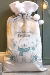 Personalised Memento Company Personalised Polar Bear Christmas Sack in Grey - thumbnail 4