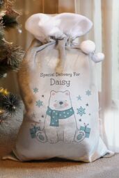 Personalised Memento Company Personalised Polar Bear Christmas Sack in Grey - thumbnail 3