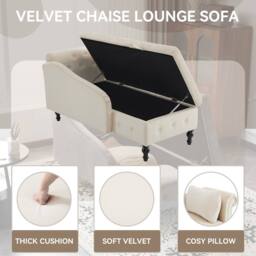 BTM Velvet Chaise Lounge with Storage & Pillow, Right Armrest in Beige - Size: 1 Pack - thumbnail 7