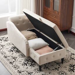 BTM Velvet Chaise Lounge with Storage & Pillow, Right Armrest in Beige - Size: 1 Pack - thumbnail 4