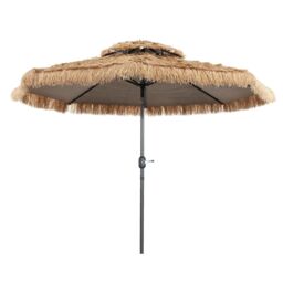 3M Hula Thatched Patio Tiki Umbrella Hawaiian Umbrella w/ Manual Crank - thumbnail 1