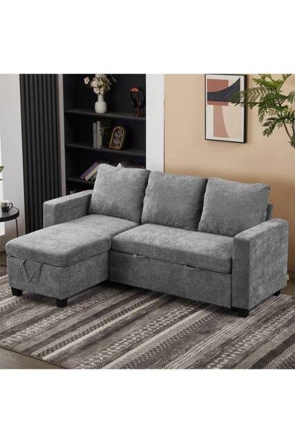 Living and Home L-Shaped Corner Sofa Bed 3 Seater Sofa with Storage in Grey - image 1