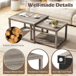 VOGREX Grey Farmhouse Side Table with Storage Shelf - thumbnail 6