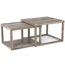 VOGREX Grey Farmhouse Side Table with Storage Shelf
