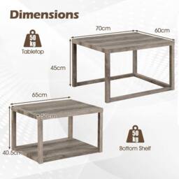 VOGREX Grey Farmhouse Side Table with Storage Shelf - thumbnail 2