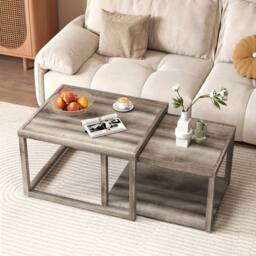 VOGREX Grey Farmhouse Side Table with Storage Shelf - thumbnail 3