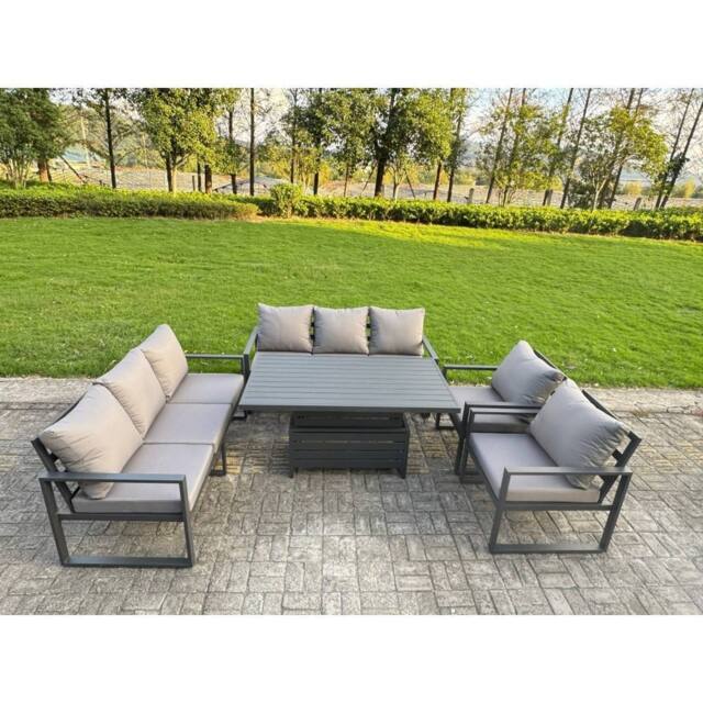 Fimous Aluminum 8-Seater Patio Set with Lifting Table & 2 Chairs in Dark Grey - image 1