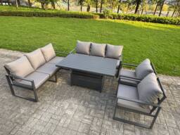 Fimous Aluminum 8-Seater Patio Set with Lifting Table & 2 Chairs in Dark Grey - thumbnail 2