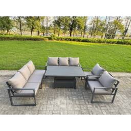 Fimous Aluminum 8-Seater Patio Set with Lifting Table & 2 Chairs in Dark Grey - thumbnail 1