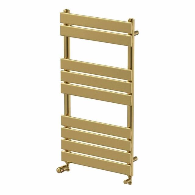 Nordara Flat Panel Heated Towel Rail Brushed Brass - 950 x 500mm in Gold - image 1