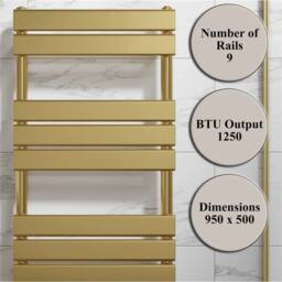 Nordara Flat Panel Heated Towel Rail Brushed Brass - 950 x 500mm in Gold - thumbnail 4