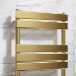 Nordara Flat Panel Heated Towel Rail Brushed Brass - 950 x 500mm in Gold - thumbnail 3