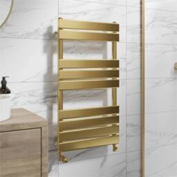 Nordara Flat Panel Heated Towel Rail Brushed Brass - 950 x 500mm in Gold - thumbnail 2