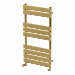 Nordara Flat Panel Heated Towel Rail Brushed Brass - 950 x 500mm in Gold - thumbnail 1